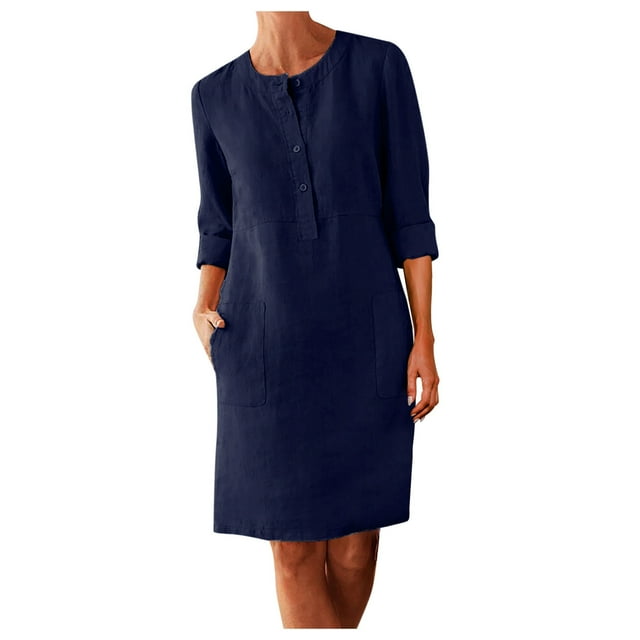 2025 Robes de Cocktail d'Été Confortables et Amples pour Femmes, Décontractées, Couleur Unie, Manches Courtes, Robe Midi pour Femmes, Robe Longue