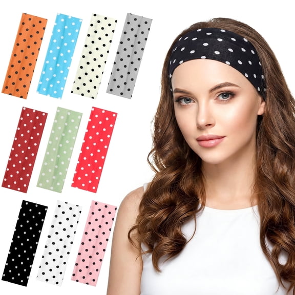 Bocaoying 10 Pack Polka Dot Headbands for Women Non Slip, Wide Thick Boho Hair Bands, Vintage Fashion Hair Accessories for Workout, Yoga, Beach & Daily Wear