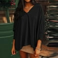 thumbnail image 4 of Turilly Fashion Women Solid 3/4 Sleeve Fall And Winte V-Neck Turndown Collar Pullover Tops Blouse, 4 of 6