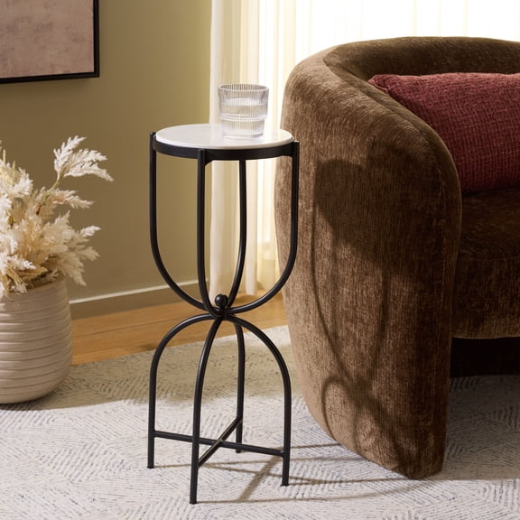 Safavieh Daveth Metal and Marble Modern Round End Table, White Marble/Black