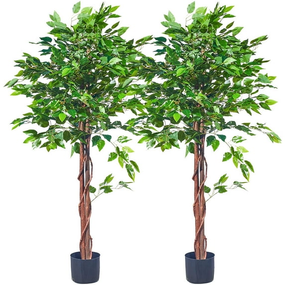 Maydear Artificial Mini Banyan in Pot Faux Houseplant, for Indoor Outdoor House Home Office Garden Modern Decoration Housewarming Gift, 51”, 2 Pack