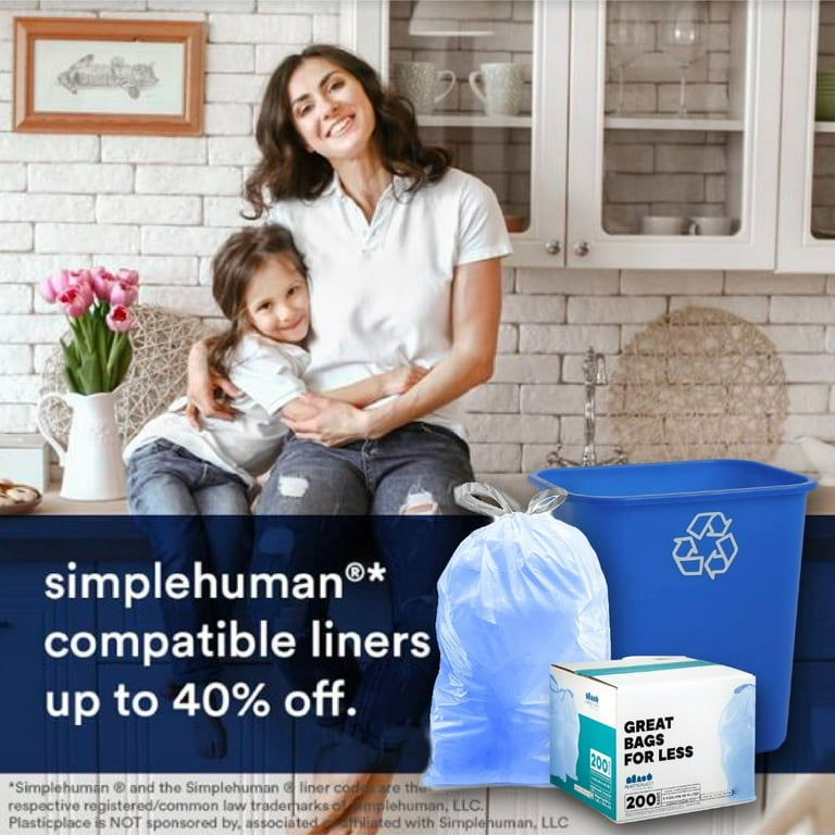 Plasticplace 8-9 Gallon simplehuman * Compatible Code H Blue Trash Bags ,(200 Count)