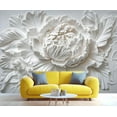 thumbnail image 3 of White Peony Relief Wall Mural, Blooming Flowers Wallpaper, Nordic Modern Luxury Art Large Poster Wall Sticker For Bedroom Living Room Office 118"W x 83"H (Not Peel and Stick), 3 of 6