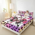 thumbnail image 4 of Manfei Chic Moth Butterfly Queen Sheet Sets,Purple Leopard Print Flat Sheet,Pink Splatter Ink Queen Fitted Sheet For Girl Kids,Ultra Soft Home Decor,4pcs, 4 of 7