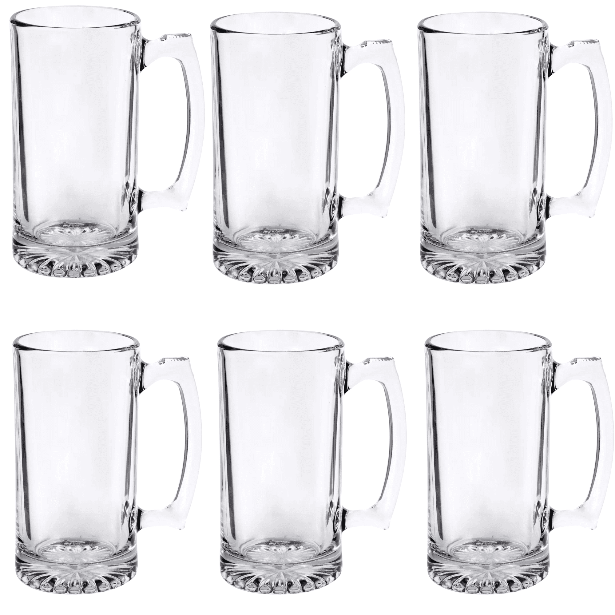 26oz XL Glass Beer Mugs Heavy Duty/Restaurant Quality Glass Mugs with Handles (SET OF 6)