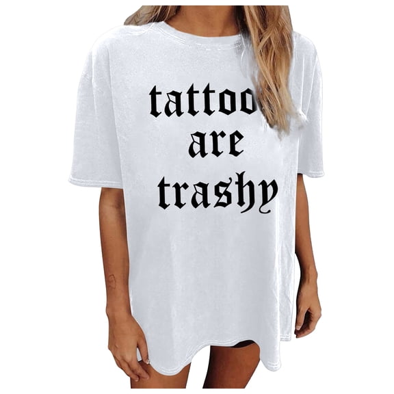 FUYUDY Women's Tshirts Casual Letter Print Round Neck T-Shirt | Stylish Tee Everyday Birthday Female Tops