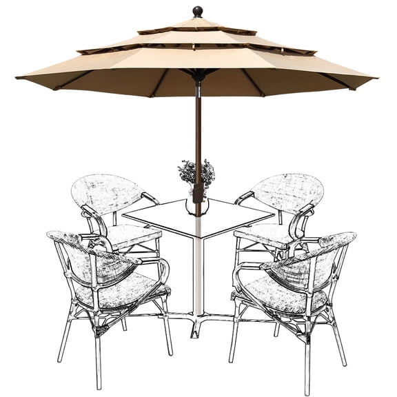 EliteShade 9ft 3-Tier Outdoor Patio Umbrella with Wind Vent, Outdoor Table Umbrella（Heather Beige）