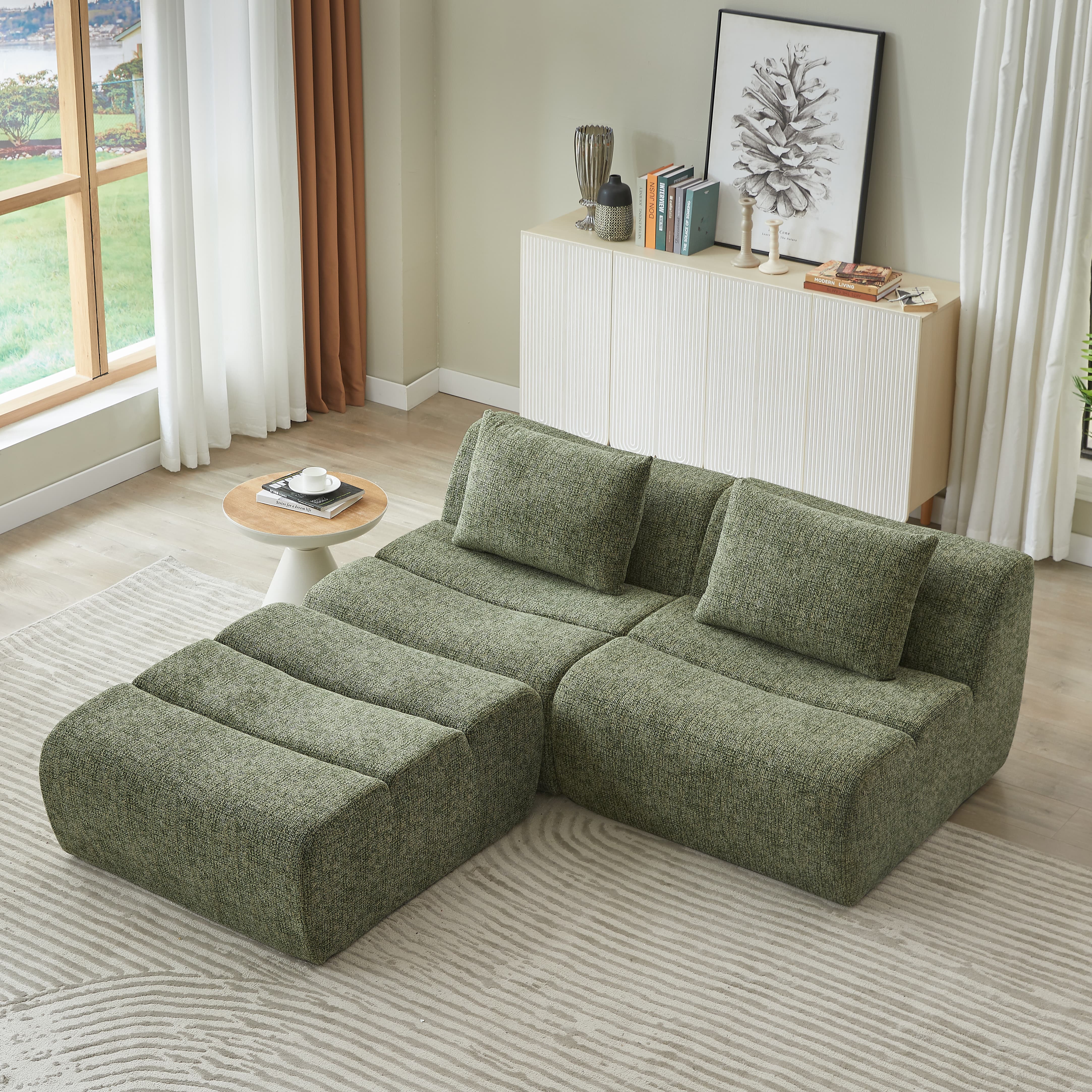MAYEERTY Oversized 3 Seater Compressible Chenille Sectional Sofa, Modern & Space-Saving for Living Room, 107*41*27"Green