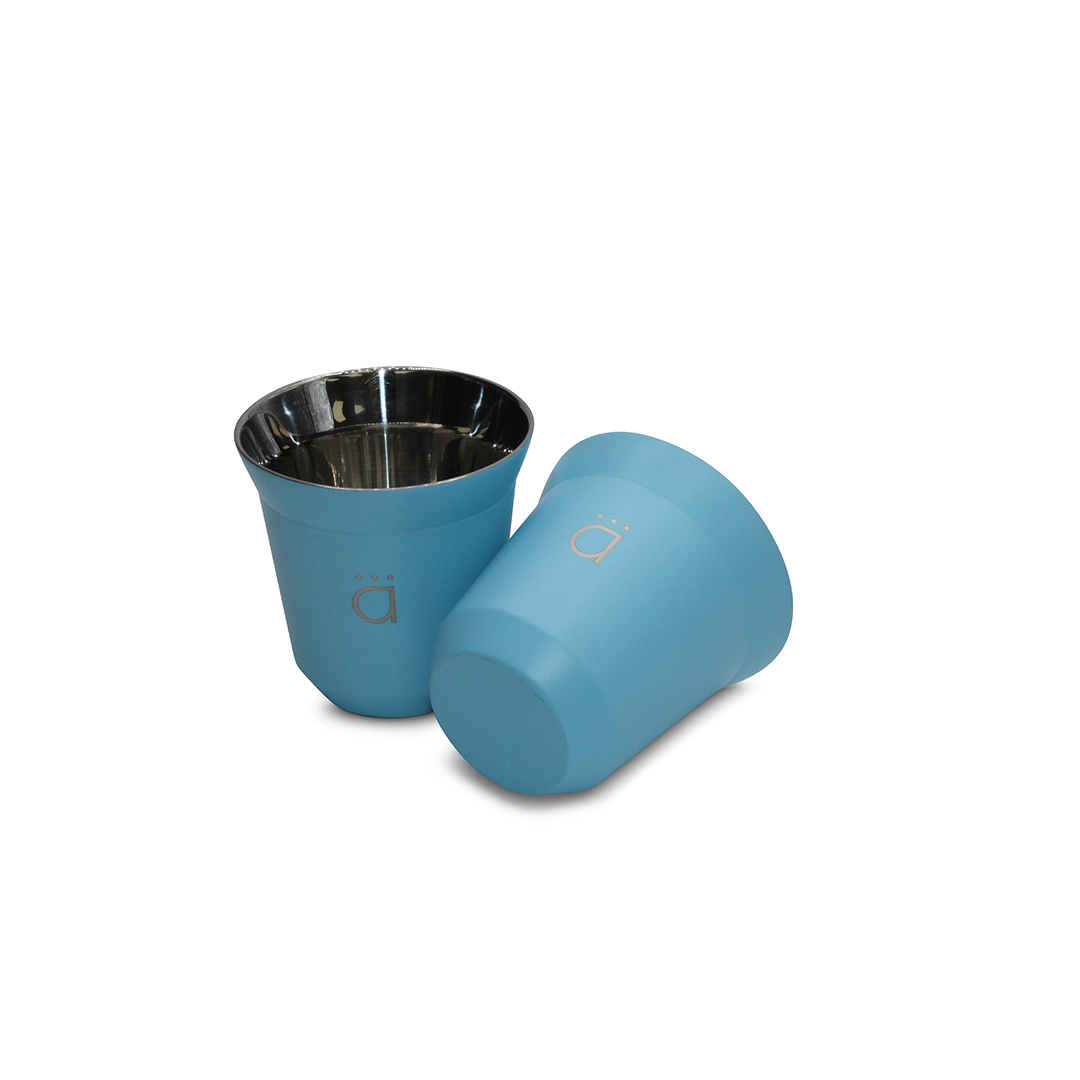 Kalmateh Double Wall Insulated Stainless Steel Espresso Coffee Cup Set, Pack of Four - Heat Resistant Espresso Coffee Cups- 2.7oz 80ml (Light Blue)