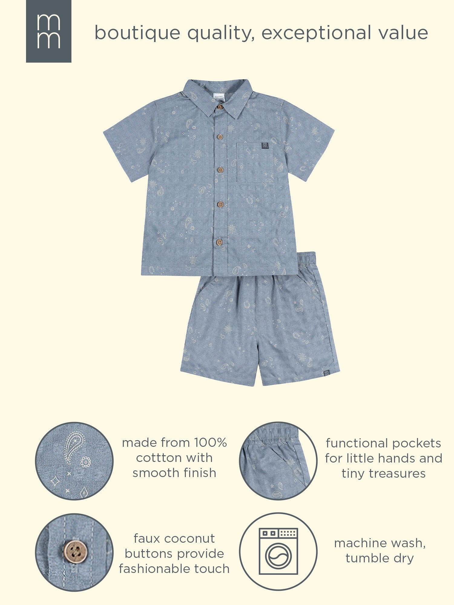 Modern Moments by Gerber Baby and Toddler Boy Button Front Shirt and Short Set, 2-Piece, Sizes 0/3 Months - 5T