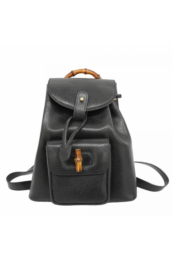 Pre-Owned Gucci Bamboo Backpack 003 1705 0030 in Black Leather, Women's