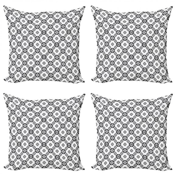 Ambesonne Tribal Throw Pillow Cover 4 Pack, Motif, 16", Charcoal Grey and White