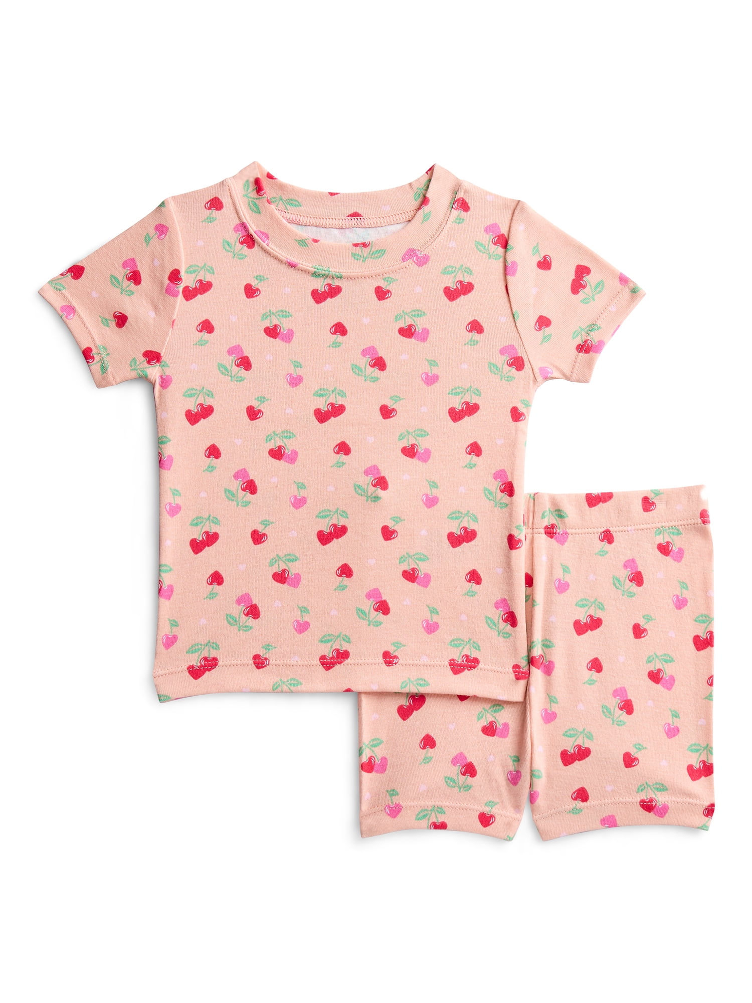 Wonder Nation Toddler Girls Short Sleeve Tee and Shorts Cotton Tight Fit Pajama Set, 4-Piece, Sizes 12M-5T