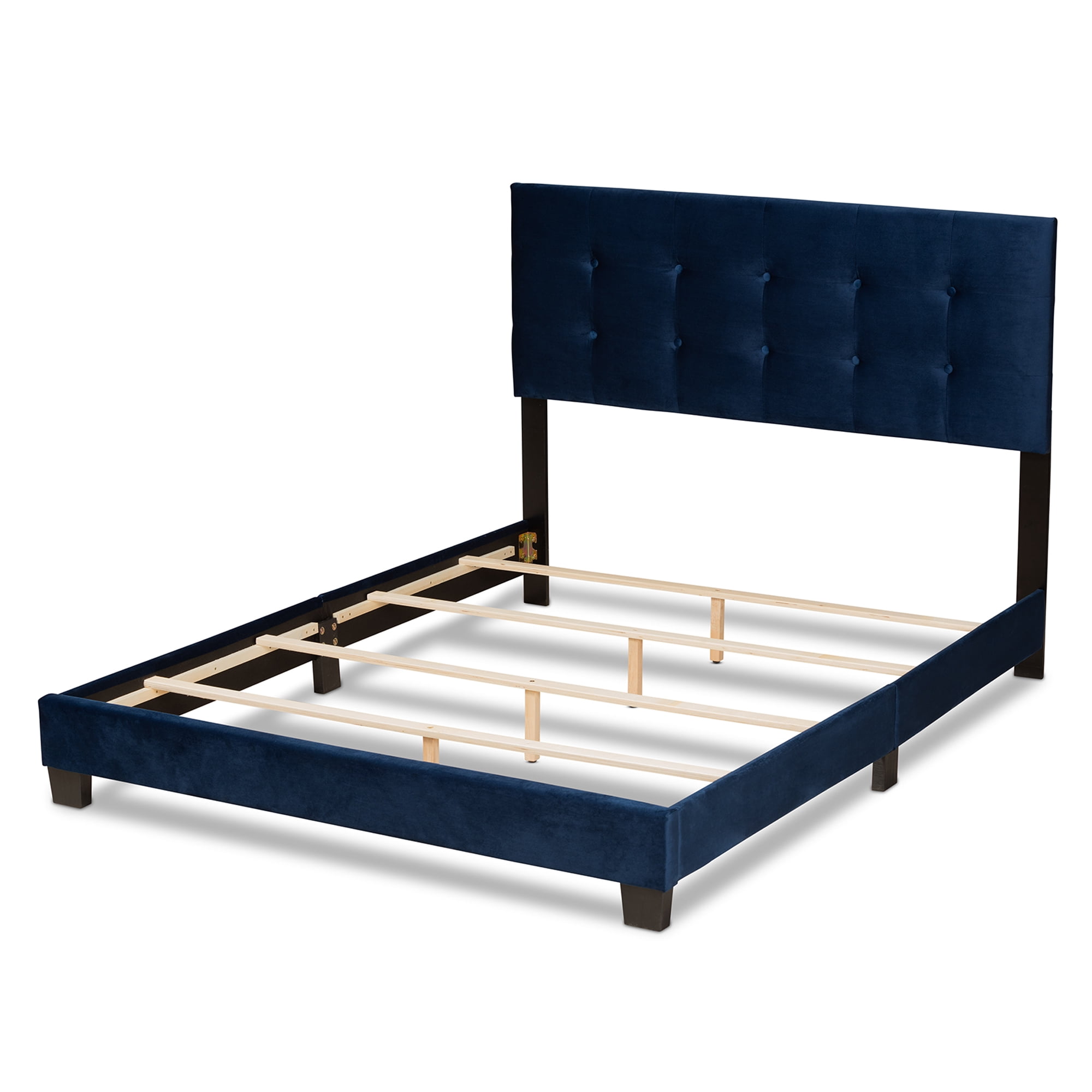 Baxton Studio Caprice Contemporary/Modern Velvet Tufted Panel Bed, Queen, Navy Blue/Black
