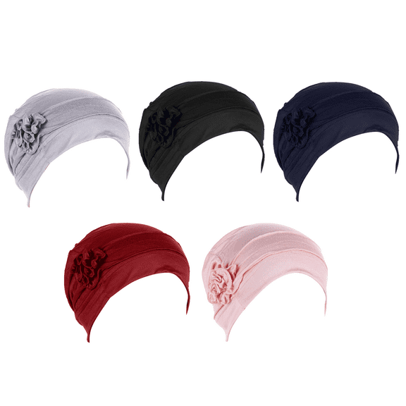 VEGCOO 5 PCS Cotton Turbans for Women, Stretchy Soft Head Caps for Women with Hair Loss