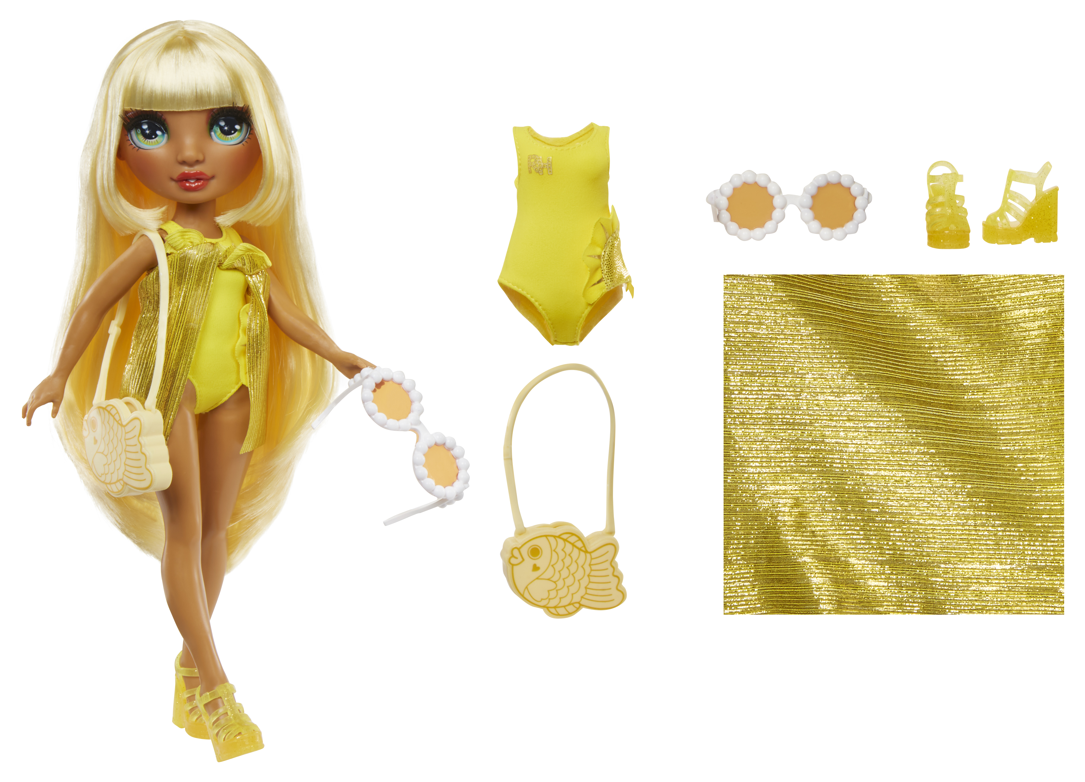 Rainbow High Swim & Style Sunny, Yellow 11? Doll, Removable Swimsuit, Wrap, Sandals, Fun Play Accessories. Kids Toy Gift Ages 4-12 - image 3 of 8