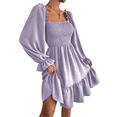 thumbnail image 3 of Robe Mini de Fête à Manches Longues Lanterne à Encolure Carrée Froncée à Volants pour Femmes, 3 of 10