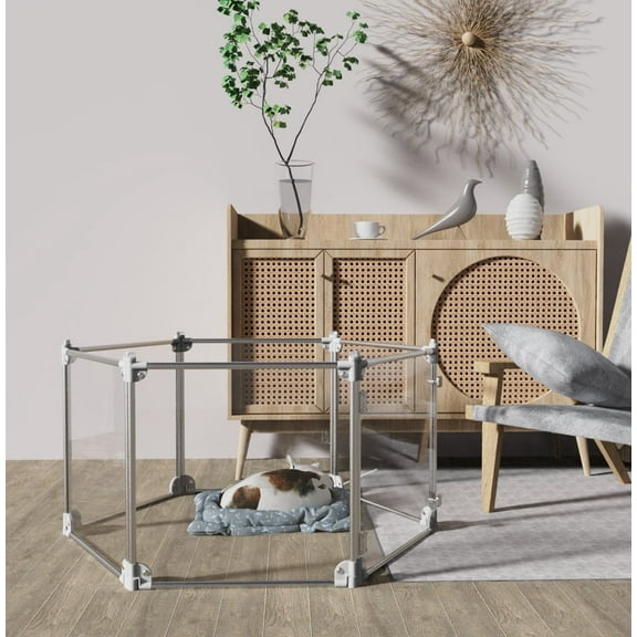 Front Row Foldable Playpen for Cats & Dogs Indoor Dog Kennel Pet House, Transparent