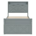 thumbnail image 6 of Newest Twin Size Wooden Bed with Storage Headboard with Outlets, Extendable Bed with Twin Size Trundle with Three Storage Drawers,Gray, 6 of 11