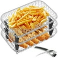 thumbnail image 2 of Wekvgz 12pcs Air Fryer Accessories 3 Layer Stacking Air Fryer Grill Rack Stainless Steel Dehydrator Rack Rectangular with 8 Silicone Feet 1 Anti-Scald Clip for Double Basket Air Fryer Oven, 2 of 11