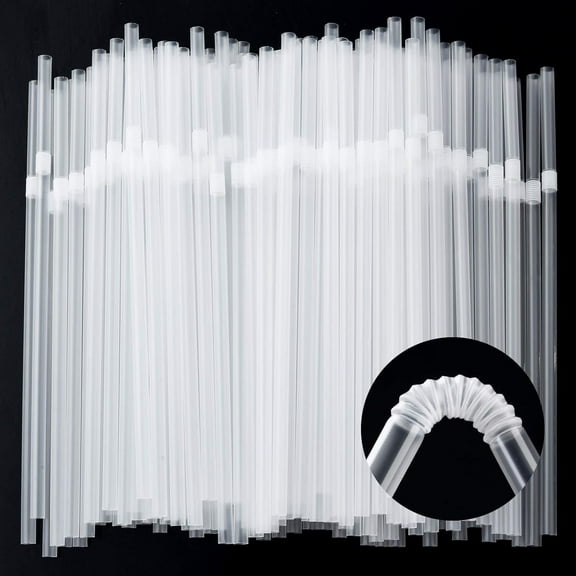 Flexible Straw 100 Count - Clear Straw Disposable, Plastic Straw Flexible, Plastic Straw, Disposable Straw Flexible, Long Straw, Clear Plastic Straw, Flex Straw