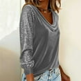 thumbnail image 4 of FDGIU Women's Fall Winter Velour Blouse - Cowl Neck Ruched Drape Slim Fit Long Sleeve Pullover Top for Holiday Party, 4 of 5