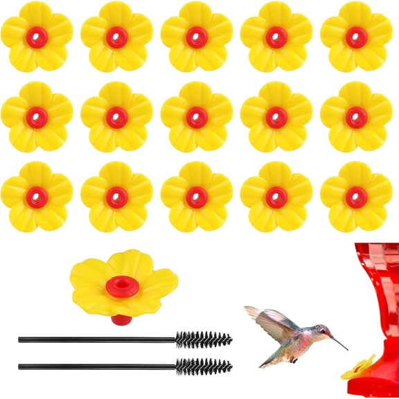 24 Pieces Hummingbird Feeders Replacement Flowers Yellow Pet Replacement Bird Feeder Replacement Parts for Hummingbird Feeders for Outdoors Hanging Feeder