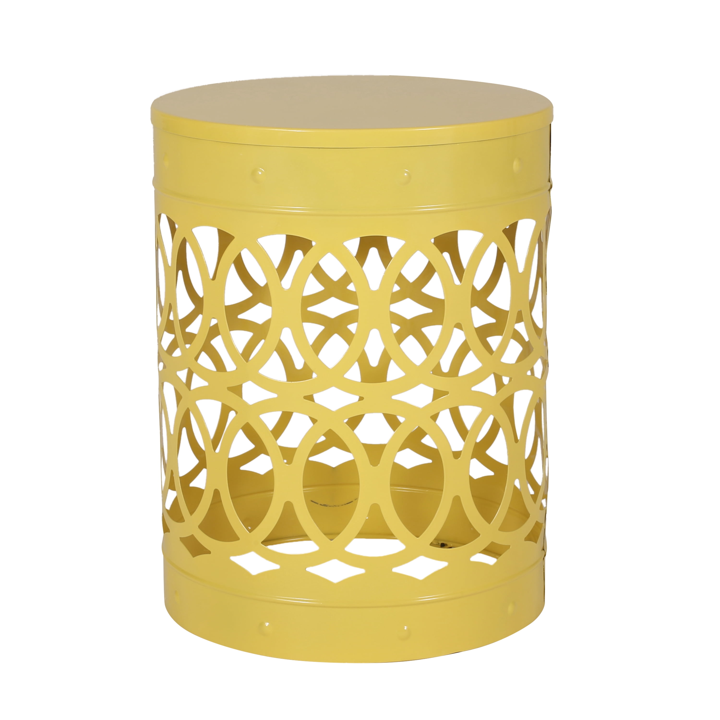 Mintazer Outdoor Metal Side Table, Modern Iron Cut PatioTable with Overlapping Circle Pattern, Yellow