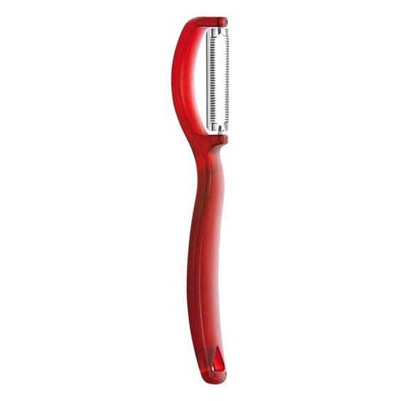 Pelador giratorio triangular con hoja dentada de acero inoxidable rojo