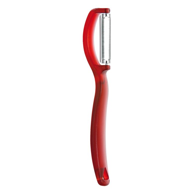 Pelador giratorio triangular con hoja dentada de acero inoxidable rojo