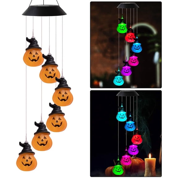 Xihbxyly Carillón de Viento Solar, Luces de Calabaza de Halloween, Decoración Led para Patio, Adorno de Jardín Exterior, Sonido E Iluminación Misteriosos, Fácil de Instalar, Tamaño 26 X 5 Pulgadas