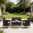 thumbnail image 6 of 4-Piece Patio Furniture Set, Wicker Rattan Outdoor Conversation Set with Loveseat, 2 Chairs & Glass Coffee Table, Cushioned Seating for Backyard, Balcony, Porch, 6 of 28