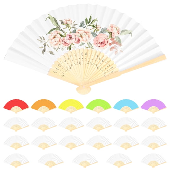 24Pcs White Paper Fan Handheld for Painting Calligraphy Graffiti Sticker DIY Bamboo Paper Hand Fan for Wedding Decoration Photography Prop