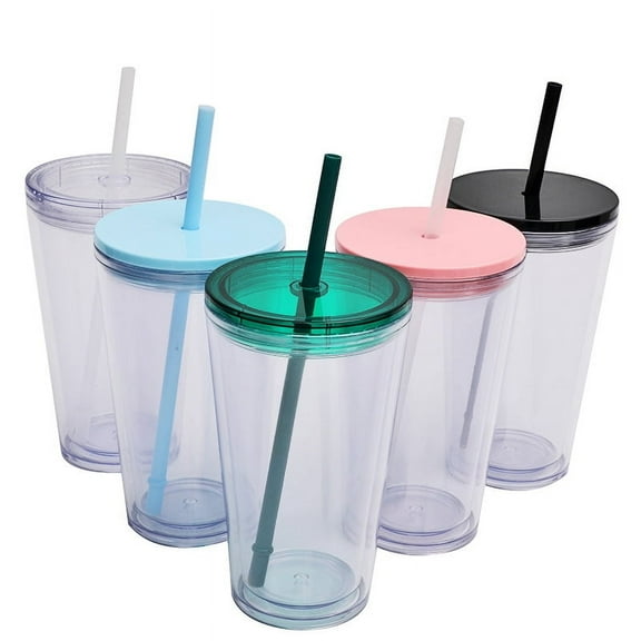 Basdi Acrylic Tumbler, Clear Acrylic Tumbler - 16Oz Double Wall Insulated Cup with Straw | Bpa-Free, Shatterproof, Reusable for Iced Coffee and Smoothies, Insulated Cup, Green