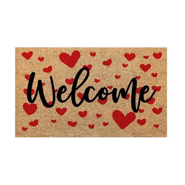 24x16IN Cute Summer Doormat Coir , Coco Coir Mat Blooming Flowers Red Love Welcome Mat Welcome Mat Spring Decor Entry Way Rugs Indoor for Outside Patio Floor Entry Porch Garage Office
