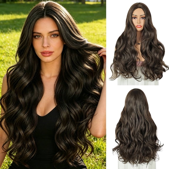 Creamily 22 Inch Long Brown Wavy Synthetic Wig for Women – Natural Hairline, Breathable Cap, Daily Wear