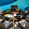 thumbnail image 5 of Red Mushroom Round Tablecloth 45-54 Inch Round Fitted Table Cloth with Elastic Edge, Retro Summer Botanical Leaves Black Waterproof Table Cover Protector for Outdoor Picnic Party Dining, 5 of 6