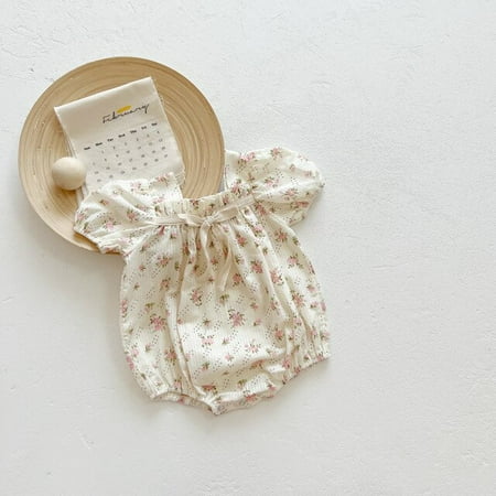 

DanceeMangoo Babany bebe Baby Girl Floral Short Puff Sleeve Clothing Romper Newborn Cotton Bow Girls Bodysuit Infant One Piece Clothes