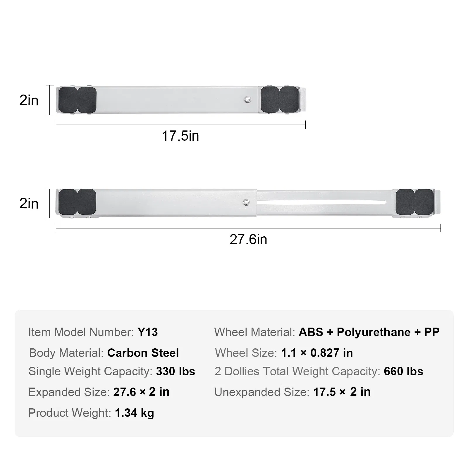 Heavy-Duty Extendable Appliance Rollers for Easy Moving of Washers,Refrigerators,and Dryers-660 lbs Load Capacity Mobile Furniture Dolly in White