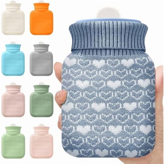 Fu997 Mini Hot Water Bottle 320ml for Hot & Cold Compress with Cover Silicone Microwave Heating Small Water Bag for Travel Pain Relief Holiday Gifts(Stone Blue)