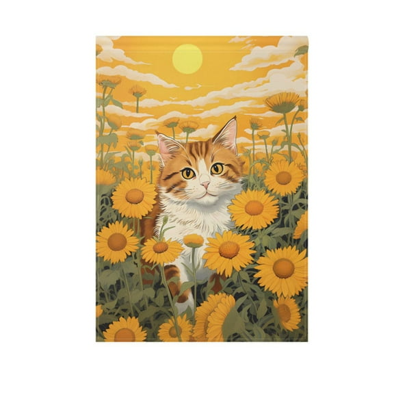 Cat in Sunflower Garden Flag House Banner 12" x 18" Double Sided Outdoor Yard Decoration