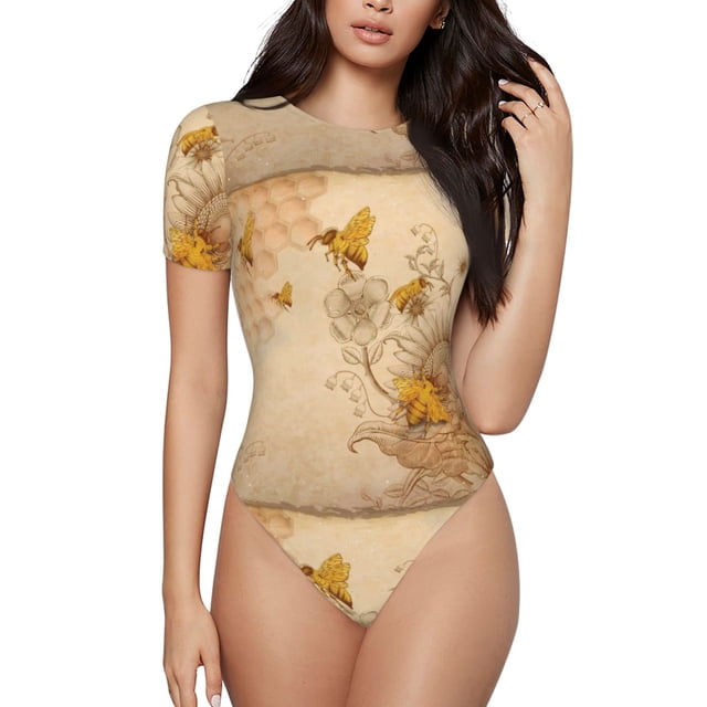Balery Body de cuello redondo de manga corta para mujer Tops de manga corta Tops básicos-Large