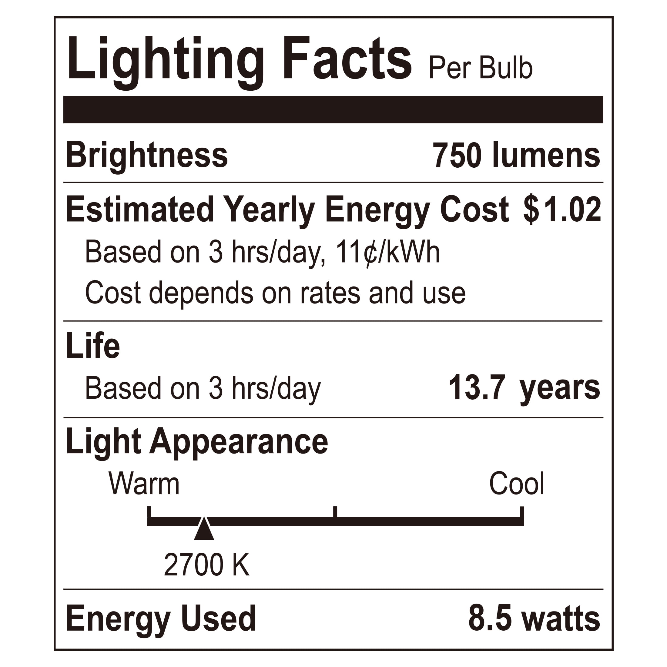 Great Value A15 LED 8.5W (60W Equivalent) Soft White Ceiling Fan E26 Medium Base Light Bulbs, Dimmable, 2 Pack