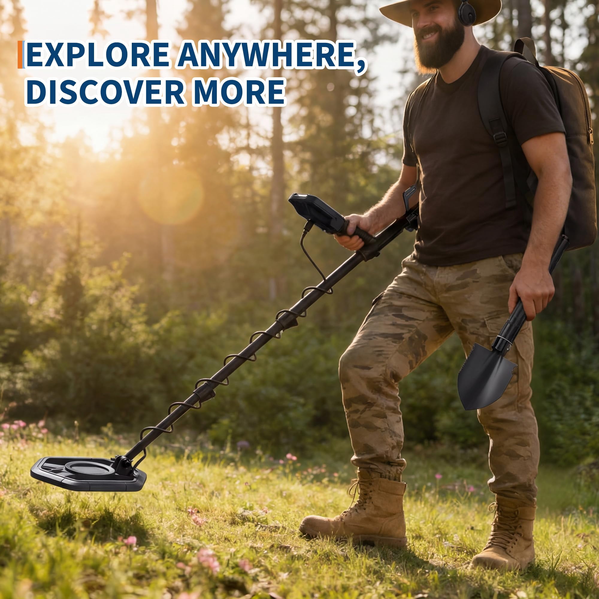 Adult Professional Metal Detector with 5 Detection Modes, IP68 Waterproof Coil, Large Backlit LCD Display, High-Accuracy Gold & Coin Finder for Beach Treasure Hunting, Easy for Beginners, Black