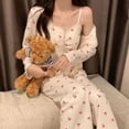 thumbnail image 2 of Pijama de mujer de manga larga con tirantes y pantalones, conjunto de tres piezas con almohadilla para el pecho, Pure Desire, ropa de hogar con flores dulces, estilo primavera y otoño, 2 of 4