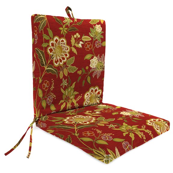 Jordan Manufacturing 44" x 21" Alberta Salsa Red Floral Rectangular Outdoor Chair Cushion with Ties and Hanger Loop