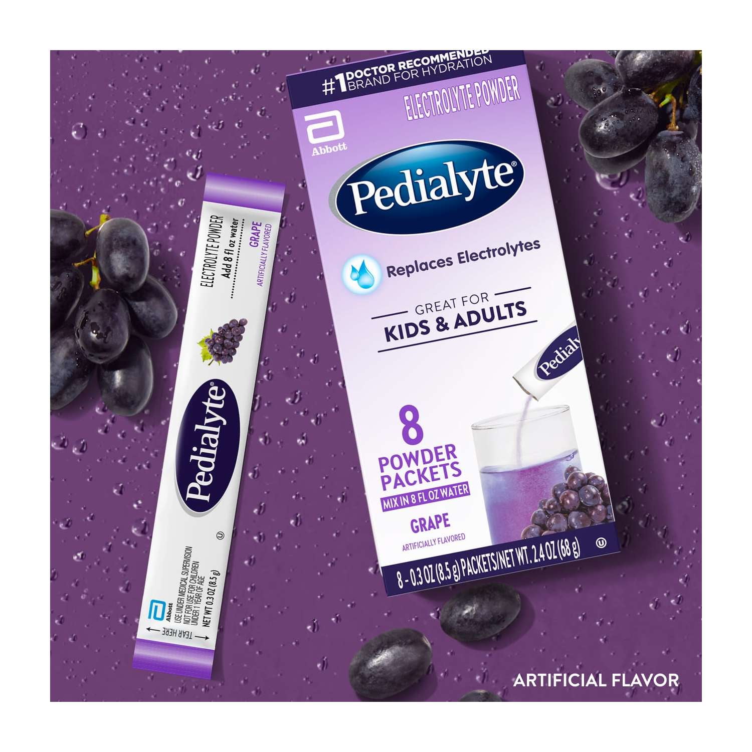 (2 pack) Pedialyte Electrolyte Powder, Grape, 8 Powder Packets
