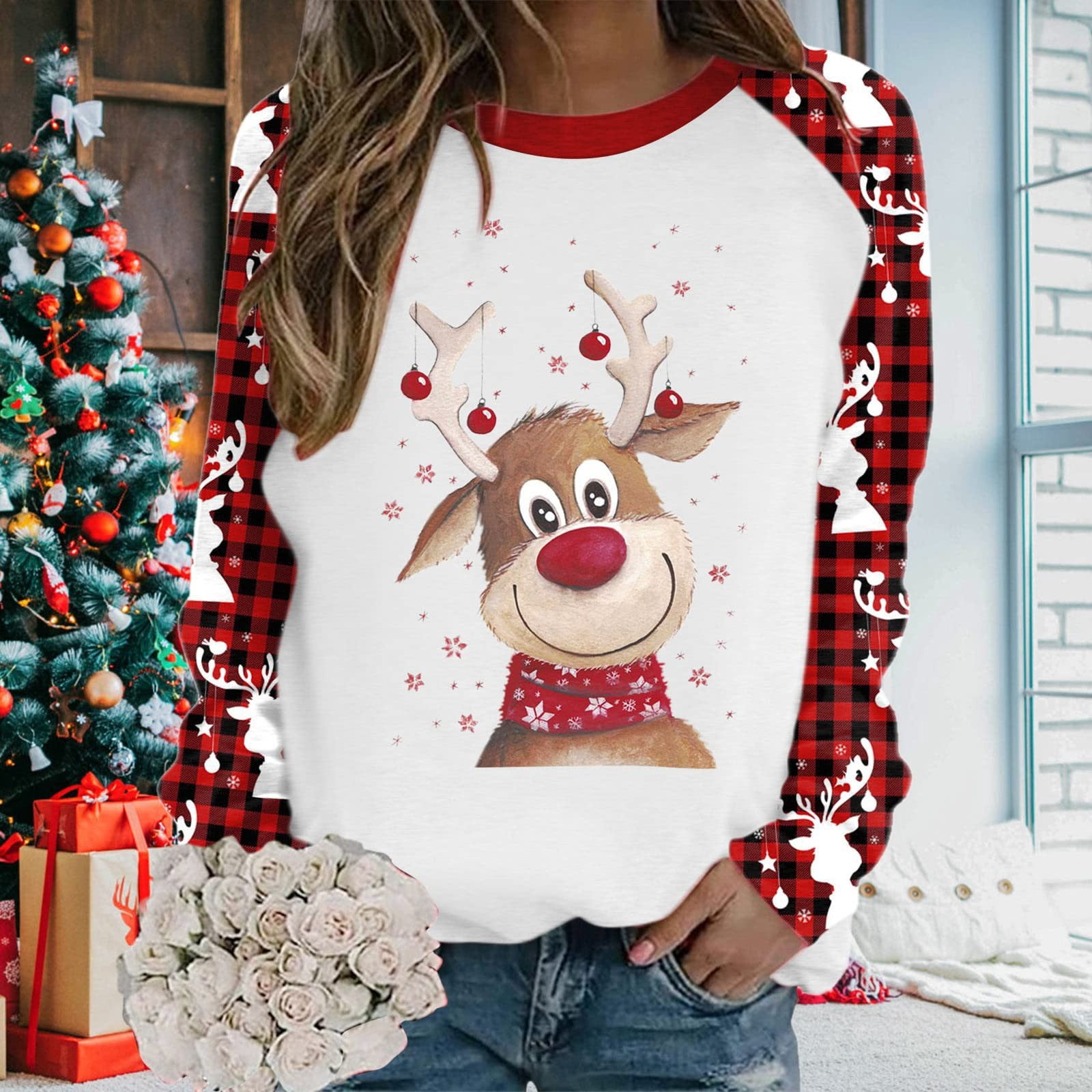 christmas blouses plus size