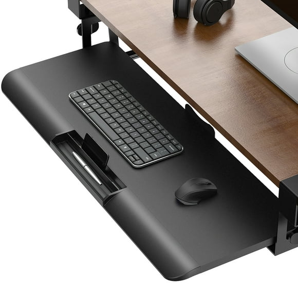 FENGE Under Desk Keyboard Tray with Clamp On Easy Installation，Perfect for Typing Mouse Work in Office, Home, School, Black