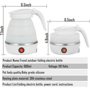 Foldable Electric Travel Kettle - Portable and Convenient Silicone Collapsible Water Boiler and Tea Pot for Camping - Easy Storage with Detachable Power Cord (White)